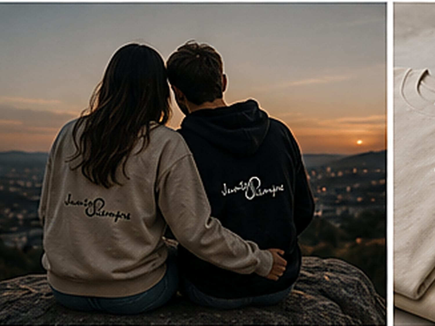 Pareja sentada al atardecer